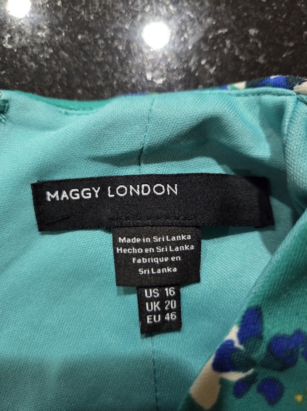 Maggy London Teal Floral V-Neck Midi Dress - Size 16 - Picture 5 of 9